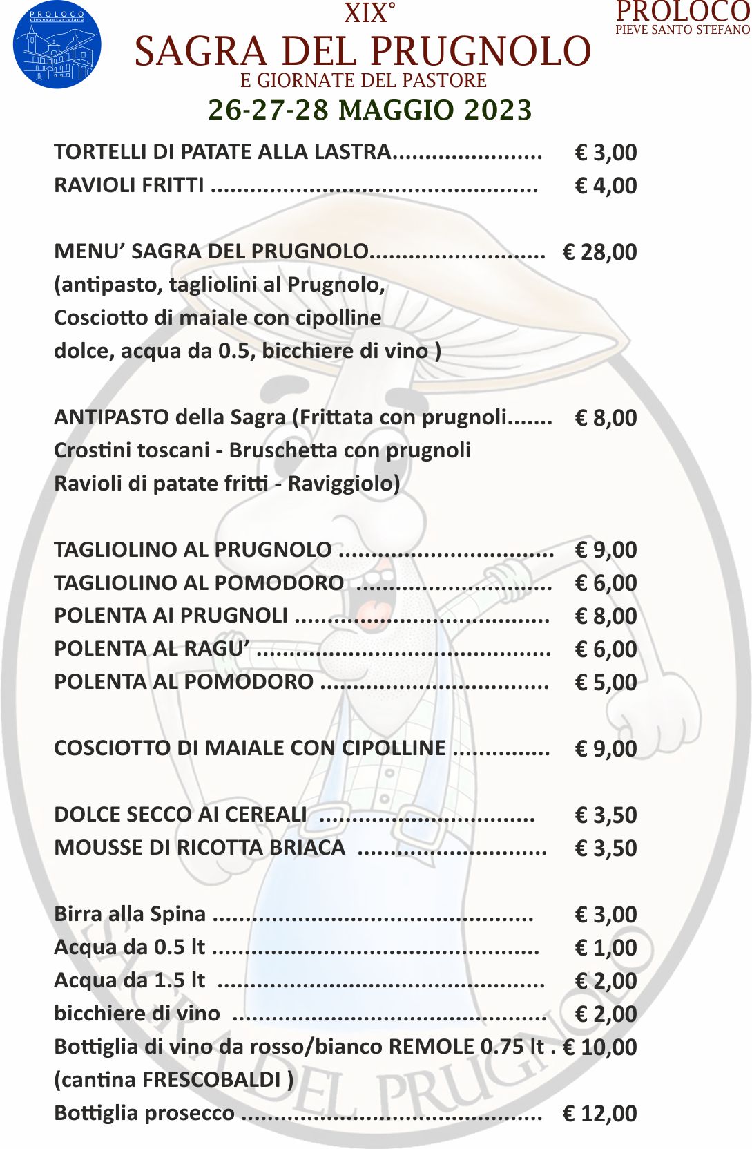 menu prezzi